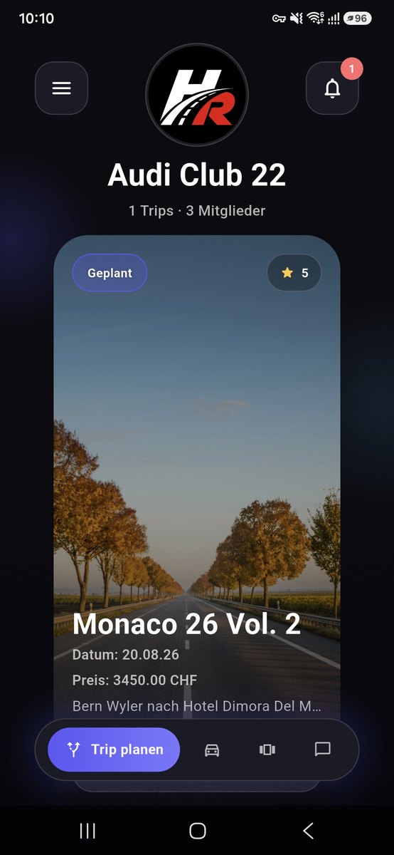 HotRoad App – Startbildschirm